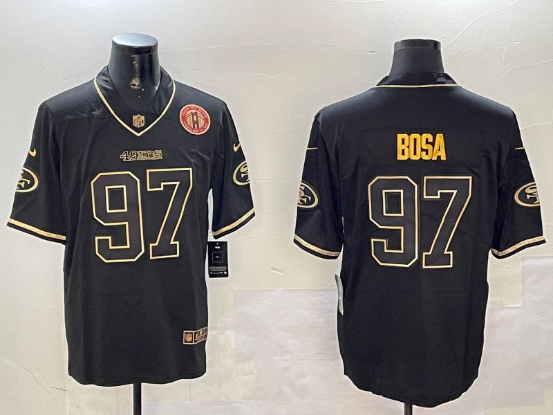 Men San Francisco 49ers 97 Bosa Black Gold Throwback 2024 Nike Limited NFL Jersey style 5